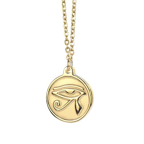 Stainless Steel 18K Gold Plated Eye of Horus Pendant Necklace,Ancient Egyptian Symbol of Protection Coin Necklace,18 inch Chain (Gold1)