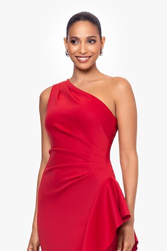 Image of Xscape Women's Floor Length One Shoulder Ruched Waist with Ruffle Bodice Evening Dress with Side Slit