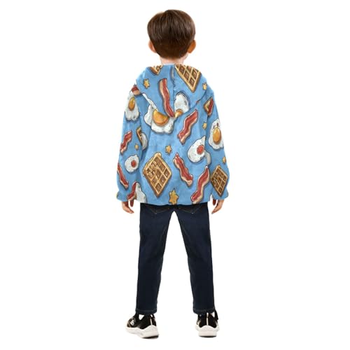 Breakfast Food Pattern Prints Toddler Fleece Jacket Girl Boys Hooded Fleece Jacket Coat Warm Outwear Zip-up 3-10T4