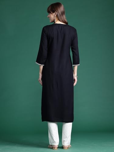 Image of INDO ERA Womens Straight Embroidered Chikankari Kurta