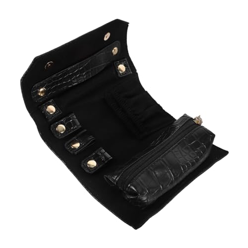 TOGEVAL Estuche Enrollable Para Joyas Pequeño De Piel Sintética Negra, Organizador De Joyas De Viaje Portátil, Bolsa Rollo Para Almacenamiento y Transporte De Collares y Pendientes