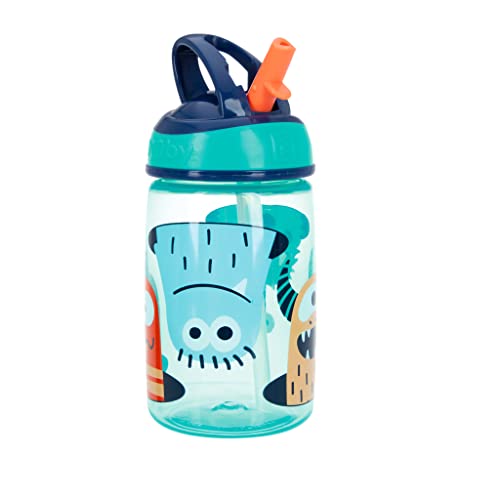 Nuby Flip-it Kids On-The-Go Printed Water Bottle with Bite Proof Hard Straw - 12oz / 360 ml, 18+ Months, 1 Pack of 1 Piece, Prints May Vary