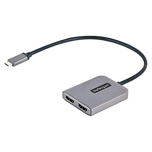 StarTech.com USB-C auf Dual HDMI Adapter, USB Typ-C Multi-Monitor MST Hub, Dual 4K 60Hz HDMI Laptop Display Extender / Splitter, HDR, extra langes integriertes Kabel, nur Windows (MST14CD122HD)