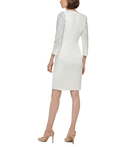 Calvin Klein Scuba Crepe Sheath with Beaded 3/4 Sleeves Cream 82