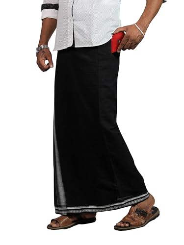 Image of PRAKASAM COTTON Velcro Pocket Dhoti | Thalapathi Border Readymade Cotton Kerala Mundu for Men