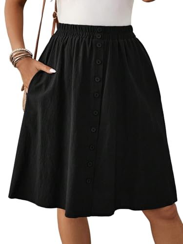 EARKOHA 2025 Skirts for Women Women's Summer Casual Button Decor Skirt Black XL