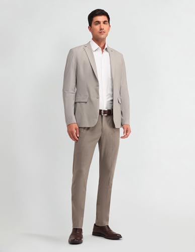Image of Arrow Men's Beige Textured Notch Collar Long Sleeve Formal Nylon Slim Fit Blazer