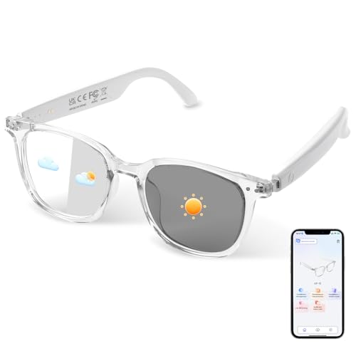 AI Smart Glasses for Men & Women, AI-Powered By Translation, Noise Reduction, Open Ear Audio Mic & Speakers, Translation Glasses with Photochromic Lenses, Support 169 Languages, Business/Travel(White)