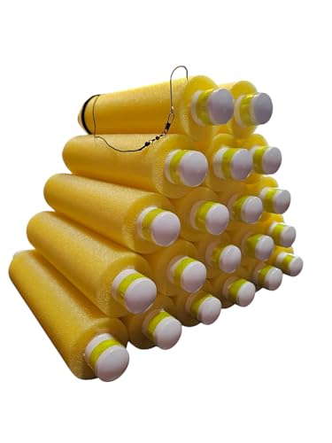 Rhodes Fishing Jugs 20 Pack - 7ft Nylon line - Catfish Noodle Jugs - Hooks for Catfish, Bass, Lake Fish - Made in The USA - Ready to Go - Kayaking - Multicolor, Blue, Red (Yellow)