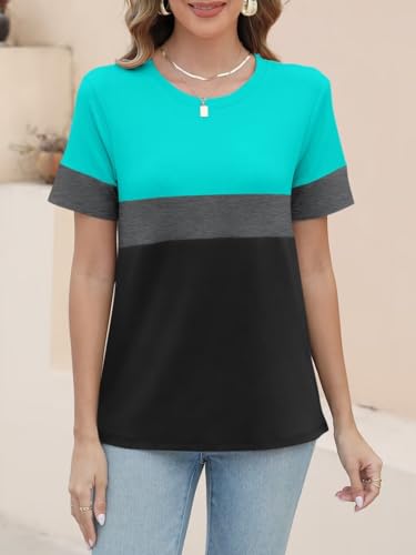 ORANDESIGNE Women’s T Shirts Short Sleeve Color Block Tops Casual Summer Fashion Tees3