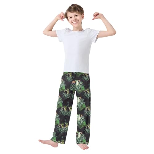 Parrot and Leaves Boys Long Pants Soft Trousers Elastic Waist Kids Lounge Bottoms with Pockets S-XL2