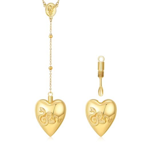 Heart Serpent Pendant Necklace 14K Plated Gold Stash Necklace With Spoon Solid Gold Plated Necklaces Jewelry Gift for Women