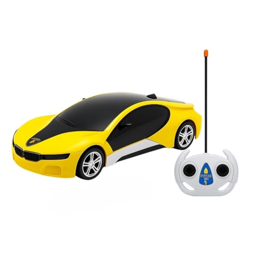 Image of K D Remote Control Car Toy of Race with Lightning, Music Effects, Universal Wheel for Kids (Yellow)