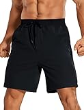 CRZ YOGA Men's Four-Way Stretch Workout Shorts - 7' Soft Durable Gym Athletic Running Hiking Shorts with Zip Pockets Black Large