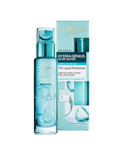 LOréal Paris Hydra Genius Aloe Water - Specifically designed for Dry Skin Provides Intense Liquid Hydration for Glowing Skin Lightweight Formula with Aloe Water & Hyaluronic Acid 70ml