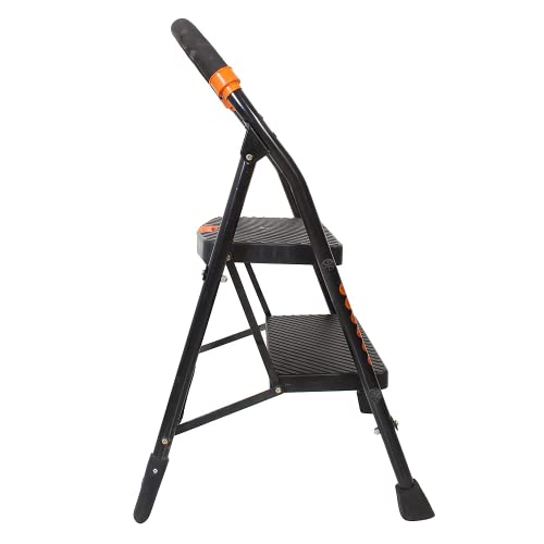 Image of ORRIL OBBO 2 Step Ladder for Home, Foldable Step Ladder with Wide Anti-Skid Steps, Alloy Steel, Black