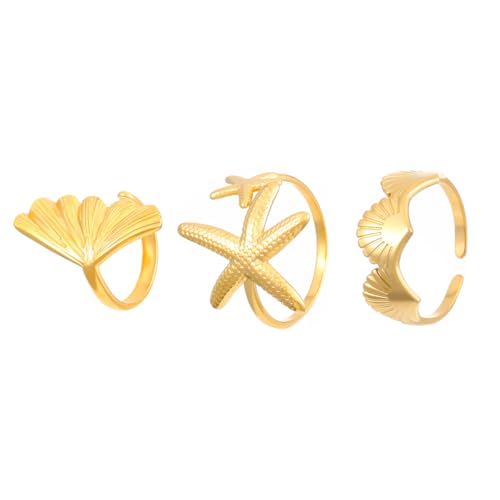 Bagues en coquillage doré pour femme MXUHUI bijoux de plage réglables été