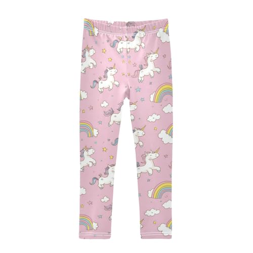 Cute Unicorns Girls' Leggings Toddler Doodles Rainbows Pink Kids Yoga Pants Dance Active Tights 4T