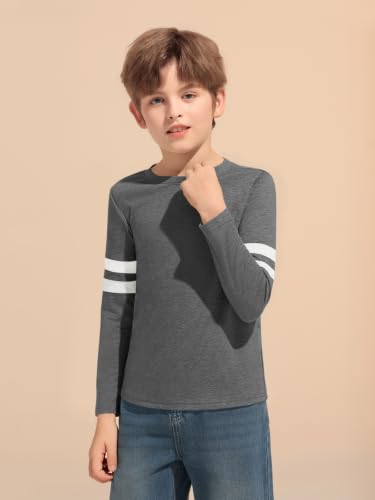 Image of Haloumoning Boys Long Sleeve Shirts Kids Crewneck T Shirts Casual Striped Tops Tees 5-14 Years