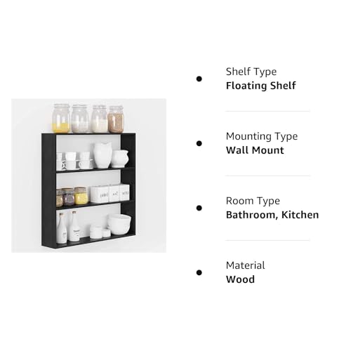 Image of AAROORA Multipurpose Wall-Mounted Wooden Shelf | 3-Tier Storage Rack for Kitchen, Living Room & Office