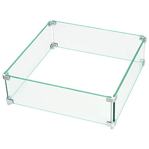 Fire Pit Wind Guard 17.5" x 17.5"ï¼ŒSquare Clear Tempered Fire Pit Glass Wind Guard for Outdoor 12" Square Drop-in Fire Pit Pan and 28" Square Fire Pit Table, Propane, Gas, Patio Heaters