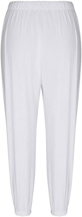 Womens Capri Pants Cotton Linen Cropped Trousers Summer Wide Leg Drawstring High Waist Palazzo Pants with Pockets - Image 6