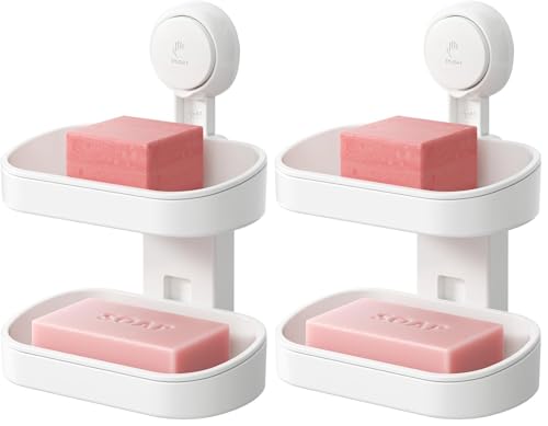 Image of TAILI Double Layer Soap Dish Suction Cup Soap Holder, Strong Sponge Holder for Shower, Bathroom, Tub and Kitchen Sink, Drill-Free, Removable (Pack of 2)