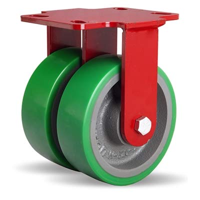 Hamilton Heavy Service Dual-Wheel Rigid Caster Part# R-HS2-6DB 6" x 2" Duralast Polyurethane (95A) on Cast Iron Wheels with 1/2" Sealed Precision Ball Bearings - 2,100 lbs Capacity - USA Made