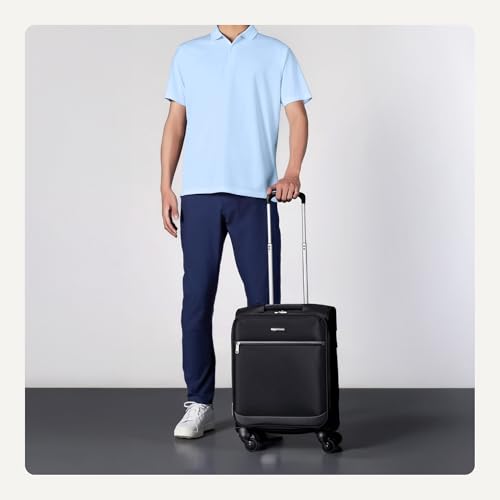 Image of Amazon Basics 18 inch Medium Carry-On Softside Expandable Suitcase with 360-Degree Spinner Wheels, Telescoping Handle, Zippered Pocket and Straps, Black