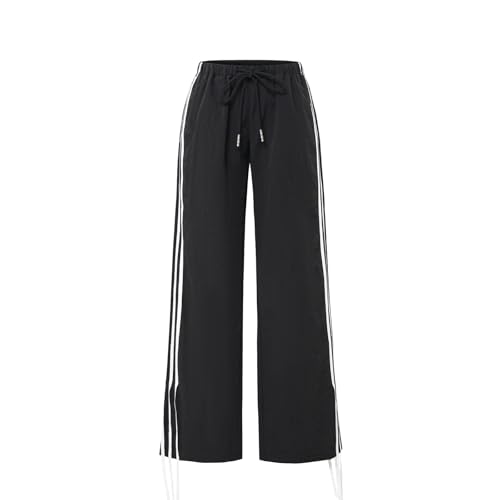 Women's Casual Girdling Lace Up Striped Wide Leg Sports Loose Pants