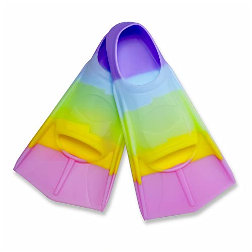 Image of Kids Short Swim Fins, Lap Training Flippers for Pool Youth Beginners | Soft Silicone Swimming Fins with Mesh Storage Bag for Children, Boys, Girls & Women