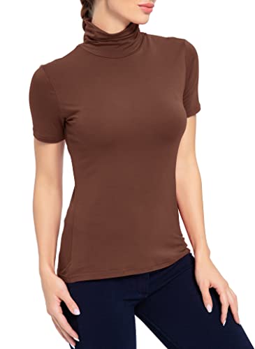 Image of AUHEGN Women's Mock Turtleneck Top Short Sleeve Lightweight Active T-Shirt (S-XXL)