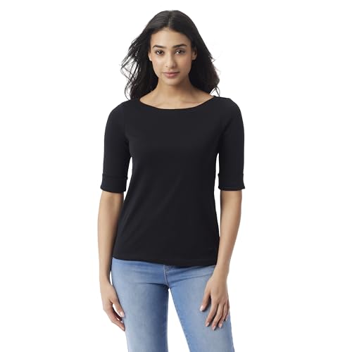 Gloria Vanderbilt Women's Alanis Boat Neck Knit Tee Shirt with Elbow Sleeves Standard
