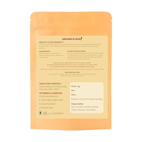 Narchuvai Foods | ABC Malt Mix | 1KG |Apple, Beetroot, Carrot | No Preservatives | Zero White Sugar | Ready-to-Mix | Almond, Cashew, and Cardamom |Homemade & No Preservatives| Malt-Based Nutritional Mix | Natural Drink for Kids, Adults, Elders - 1 kg