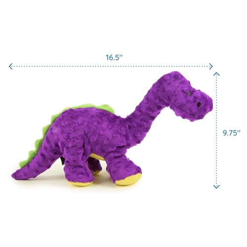 Image of FurHaven Orthopedic Dog Bed & goDog Toy - Squeaky Plush Dino with Chew Guard for Large Dogs - Plush & Velvet L Shaped Chaise - Sable Brown, Jumbo /XL