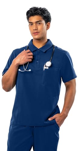 Peelz Jack 4-Pocket Polo Scrub Tops for Men - Soft Stretch Fabric, Fashion-Forward Men's Scrub Top, Classic Fit, Midnight, X-Large