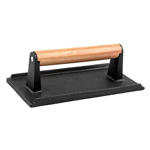 waykea Cast Iron Bacon Press for Grilling BBQ Heavy Duty Steak Weight Burger Grill Press with Wooden Handle, 8.2â€ x 4.3â€