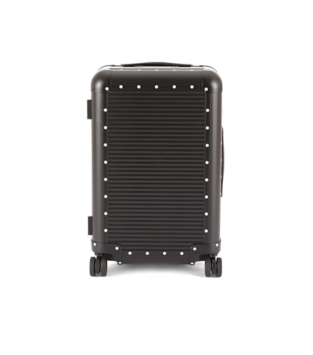 MILANO Bank 26" - Made in Italy Aluminum & Leather Medium Checked Luggage - Framed Hardside Check-in Suitcase with 4 Spinner Wheels- Caviar Black4