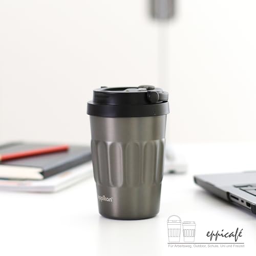 eppikan eppiCafé Edelstahl Thermobecher mit klappbarem Tragegriff - auslaufsicherer Coffee-To-Go-Becher für Kaffee und Tee 400 ml (Matt… – Ansicht 4