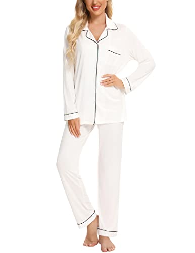 Image of Pjmlifecoco Pajamas Set Long Sleeve Womens Button Down Sleepwear Two Piece Nightwear Soft Pj Lounge Sets S-XXL