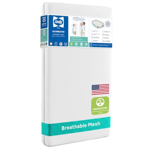 Image of Sealy Baby Infant & Toddler Crib Mattress - DuoBreathe 2 Stage Waterproof and Breathable, Non Toxic, GREENGUARD Gold Certified, Made in USA, 52x28