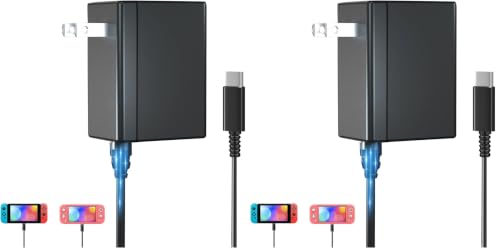 Image of Switch Charger for Nintendo, AC Power Supply Adapter for Nintendo Switch Lite /OLED Steam Deck Output 15V3A with 5FT USB Type C Charger Cable for Switch Support TV Dock Mode (Pack of 2)