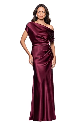 Betsy & Adam Womens Satin Drop Shoulder Floor Length Dress Burgundy 14