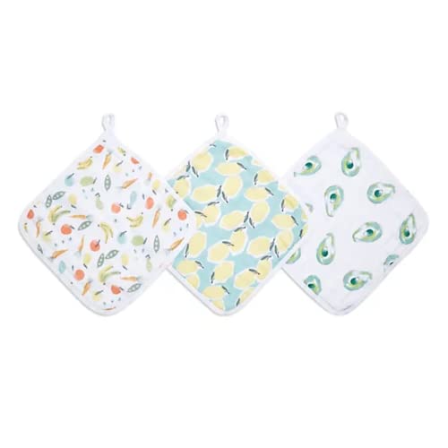 Image of aden + anais Essentials Washcloth Set, Super Soft 100% Cotton Muslin, 3-Pack, Farm to Table