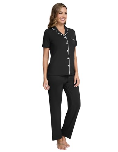 Image of Pajamas Set for Women Soft Knit Button Down Sleepwear 2 Piece Breathable Viscose from Bamboo Pjs S-XXL