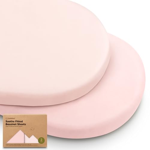 Image of 2pk Organic Baby Bassinet Sheets Boys, Girls, Fitted Sheet (Mist Rose) | 100% Cotton Bassinet Mattress Sheets, Compatible with Halo Bassinest Swivel Sleeper, Graco, Baby Delight, Universal Fitted