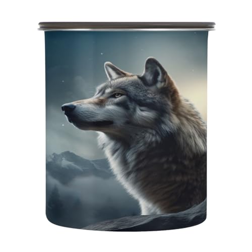 Qilmy Wolf Air-Less Vacuum Coffee Storage Container-Airtight Stainless Steel Food Canister with Lid...