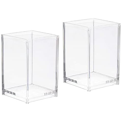 Phoetya 2pcs Acrylic Pen Pot, Pen Holder Makeup Brush Holder Cosmetic Organizer for Desk Accessory Cover