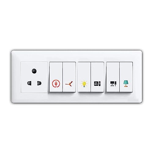 Image of CLICKEDIN Switch ID Sticker Transparent Vinyl Multicolor Labels 3-A4 Sheet for Electric Board Appliances Including 27 Designs in Total 495 Stickers for Switches