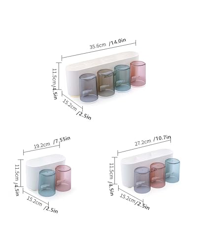 Image of Wall Mounted Toothbrush Holder for Bathroom with 3 Cups | Dustproof Toothbrush Organizer Stand | BPA-Free Bathroom Storage Shelf for Toothbrush, Toothpaste, Comb & Razor | Self Adhesive